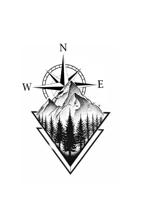 Chest Mountain Tattoo, Tattoo For Side Arm, Mountain Compass Tattoo Men, Adventure Tattoo Ideas For Men, Mountain Tattoo Ideas For Men, Adventure Compass Tattoo, Compass Mountain Tattoo Design, Chest Tattoo Design For Men Unique, Mountain And Compass Tattoo