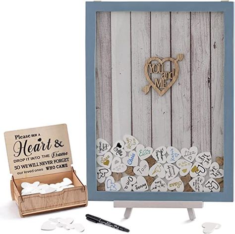 Y&K Homish Wedding Guest Book Wooden Picture Frame, Drop Top Frame Sign Book with 100PCS Wooden Hearts, Rustic Wedding Decorations and The Wedding Gift Wooden Wedding Guest Book, Rustic Wedding Decorations, Frame Sign, Wooden Guest Book, Unique Guest Book, Wooden Picture Frame, Book And Frame, Wedding Guest Book Alternatives, Wooden Picture Frames