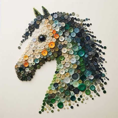 Button Mosaic, Button Art On Canvas, Diy Button Crafts, Vintage Buttons Crafts, Art From Recycled Materials, Button Art Projects, Buttons Crafts Diy, Equestrian Design, Sea Glass Mosaic