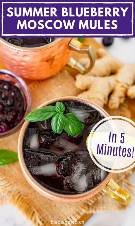 Refreshing summer blueberry Moscow Mules with mint. Summer Drinks For A Crowd, Mule Variations, Ginger Beer Mule, Moscow Mule Variations, Best Moscow Mule, Moscow Mule Recipes, Moscow Mule Drink, Ginger Beer Recipe, Ginger Beer Cocktail