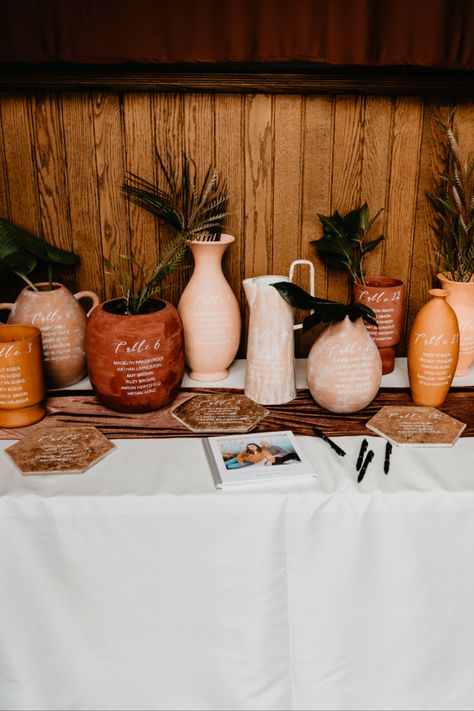 Unique, DIY clay terracotta pot wedding table numbers at Ward Pavillion wedding venue in Toledo, Ohio Terracotta Wedding Vases, Terracotta Wedding Table Numbers, Rustic Terracotta Wedding Decor, Simple Wedding Centerpieces Terracotta, Desert Wedding Centerpieces, Terracotta And Ivory Wedding, Terracotta Wedding Favors, Terracotta Party Decor, Terracotta Table Numbers