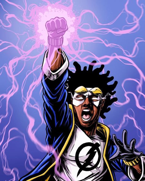 Static Shock Art, Fantasy Oc Male, Static Dc, Virgil Hawkins, Static Shock, Black Comics, Black Cartoon Characters, Dope Cartoon Art, Superhero Wallpaper