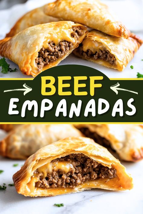 These beef empanadas are made with refrigerated pie crusts, making them quick and easy. Serve them for parties, game days, and more! Random Dinner, Mexican Food Recipes Enchiladas, Recipes Enchiladas, Easy Empanadas Recipe, Freezing Peppers, Beef Empanadas, Fire House, Refrigerated Pie Crust, Crowd Pleasing Appetizers