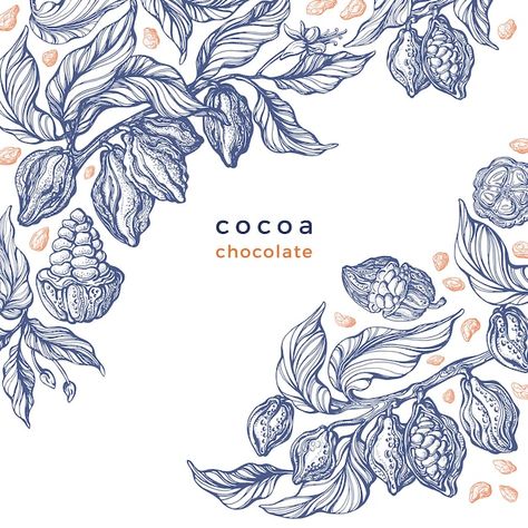 Cacao Tree, Cocoa Plant, Food Company Logo, Chocolate Drawing, Chocolate Texture, Chocolate Logo, Chocolate Packaging Design, Plant Texture, Ink Pen Art