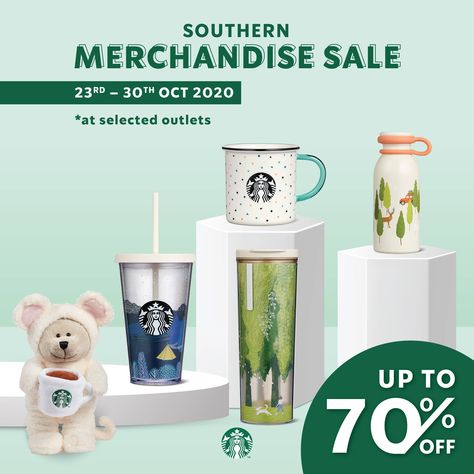 Starbucks Southern Merchandise Sale Up To 70% OFF from 23 October 2020 until 30 October 2020 Merchandise Poster Design, Starbucks Merchandise, Starbucks Bottles, Campaign Ads, Drink Poster, 30 October, Motion Design Video, Magazine Layout Design, Ppt Design