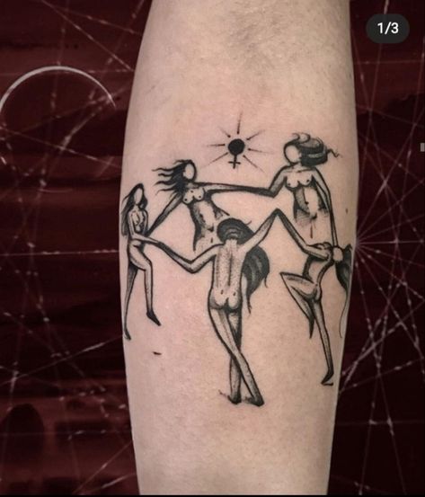 Dance Tattoo, Witches Dance, Around Arm Tattoo, Birthday Tattoo, Circle Tattoo, Witch Tattoo, Mermaid Tattoos, Sun Tattoo, Funny Tattoos