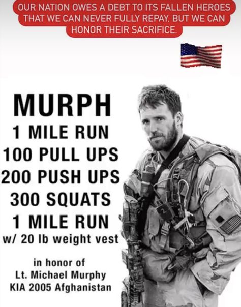 Superhero Workouts, Murph Workout, Bodybuilding Plan, The Murph, Hero Workouts, Military Workout, Michael Murphy, Warrior Workout, Manly Stuff