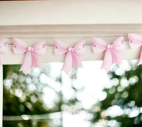 Pink Bow Garland, Bow Banner, Shower Decoration, Bow Party Decor, Coquette Decoration - Etsy First Birthday Bow Theme, Bow Vase, Coquette Decoration, Bow Banner, Bridal Shower Cups, Chic Bedrooms, Bow Garland, Bow Party, 14th Birthday