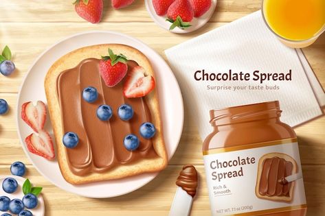 Chocolate spread ad banner | Premium Vector #Freepik #vector #chocolate-design #nutella #dessert-table #strawberry-chocolate Food Photography Dessert, Ad Banner, Chocolate Spread, Food Ads, Wooden Table, Banner Ads, Ad Design, 3d Illustration, Taste Buds