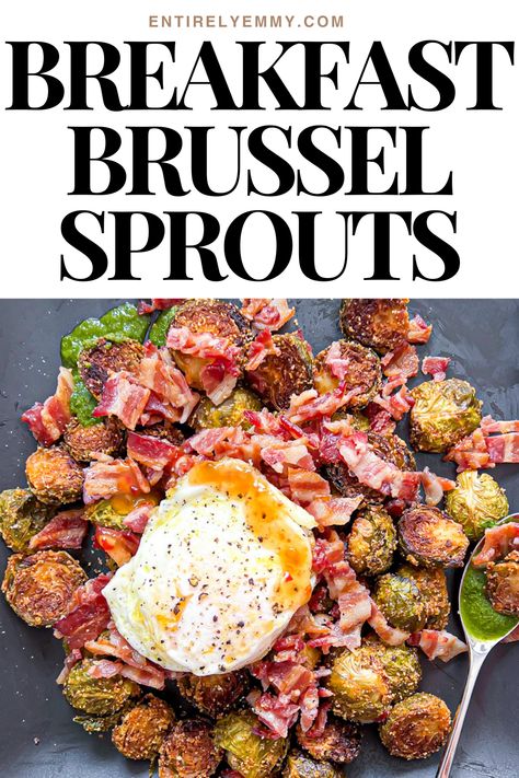 Pan-Roasted Breakfast Brussel Sprouts with Eggs and Bacon Brussel Sprouts Bacon, Savory Breakfast Ideas, Brussel Sprouts With Bacon, Fun Appetizers, Eggs And Bacon, Over Easy Eggs, Bacon Brussel Sprouts, Roasted Brussel, Sprouts With Bacon