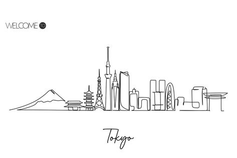 Tokyo Skyline Drawing, Tokyo Skyline Tattoo, Japan Line Art, Tokyo Drawing, Japan Skyline, Japan Drawing, Tattoo Japan, City Outline, Skyline Tattoo