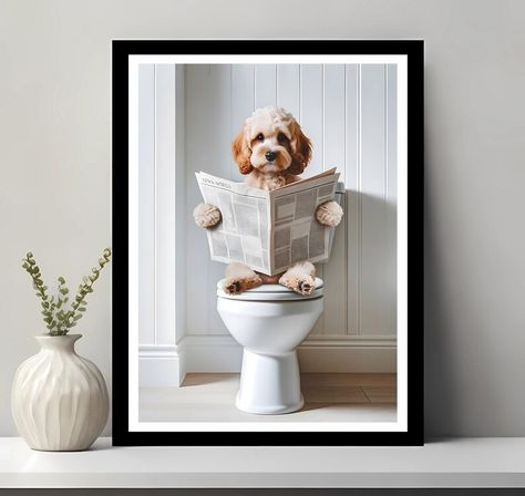 Cockapoo Wall Art Funny Bathroom Decor Cockapoo in Toilet - Etsy Turkey Social Bar, Toilet Art, Wall Art Funny, Funny Bathroom Decor, Gift Printable, Funny Bathroom, Art Theme, Dog Canvas, Art Funny