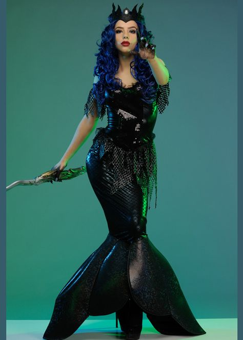 Goth Mermaid Outfit, Mermaid Costumes Women, Evil Mermaid Costume, Black Mermaid Costume, Gothic Mermaid, Scary Mermaid Costume, Dark Mermaid Costume, Mermaid Top Costume, Sea Witch Costume