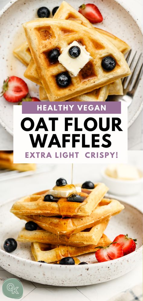 Oat Flour Waffles, Sugar Free Waffles, Wfpb Breakfast, Okonomi Kitchen, Waffles Vegan, Oat Flour Recipes, Healthy Waffles, Gluten Free Bagels, Vegan Waffles