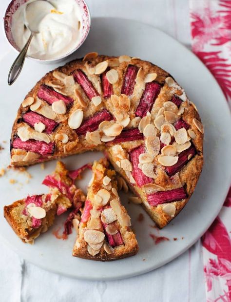 Rhubarb and almond cake recipe | Sainsbury's Magazine Gluten Free Rhubarb, Rhubarb Cake Recipes, Guava Cake, Cake Recipes Uk, Culinary Tips, Almond Cake Recipe, Rhubarb Cake, Deliciously Ella, Protein Desserts