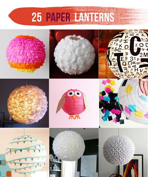 "Lines Across": 25 Paper Lantern Makeovers Lantern Crafts, Chinese Paper Lanterns, Paper Lanterns Diy, Round Paper Lanterns, Lantern Ideas, Chinese Paper, Paper Lampshade, Diy Lanterns, Paper Lantern