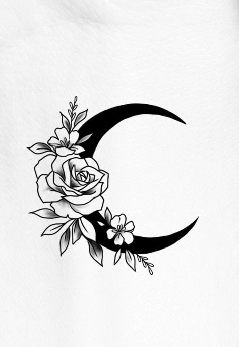 Rose Circle Tattoo, Dot Work Moon Tattoo, Moon And Flowers Tattoo Design, Rose And Moon Tattoo, Floral Moon Tattoo, Moon And Flower Tattoo, Moon Flower Tattoo, Phase Tattoo, Aa Tattoos