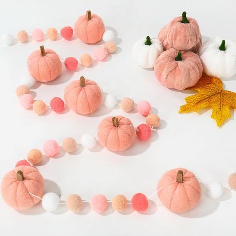 8.2Ft Fall Felt Pom Pom Banner Pink 3D Pumpkin Shape Felt Hanging Garland Colorful Pom Ball Pre-Assembled Bunting Banner for Autumn Thanksgiving Home Mantel Wall Window Decor Party Supplies Wall Window Decor, Halloween Table Centerpieces, Felt Pom Pom, 3d Pumpkin, Felt Bunting, Fall Party Decorations, Fall Birthday Parties, Pink 3d, Pumpkin Garland