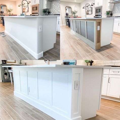 Kitchen Island Wood Design, Kitchen Island Remodel Ideas, Kitchen Island Molding, Kitchen Island Upgrade, Island Upgrade, Kitchen Island Panels, Kitchen Island Trim, Nevada House, Island Makeover