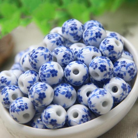 8mm / 10mm / 12mm blue and white porcelain bead round ceramic | Etsy Garnet Bead Bracelet, Beading Crafts, Resin Charms, Acrylic Charms, Design Floral, Diy Schmuck, Flower Charm, Ceramic Beads, Blue Beads