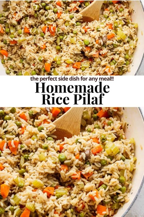 Rice Pilaf - The BEST rice pilaf recipe that is packed with flavor and easy to make. The perfect side dish for any meal! #ricepilaf #ricepilafrecipe #ricepilafrecipeeasy #ricepilafdinnerideas #ricepilafwithmushrooms Rice Recipe Side Dish, Herbed Rice Pilaf, Brown Rice Pilaf Recipe Easy, Healthy Rice Pilaf, Veggie Rice Pilaf, Rice Cooker Rice Pilaf, Baked Rice Pilaf Recipes Oven, Broccoli Rice Pilaf Recipe, Homemade Rice Pilaf Recipes