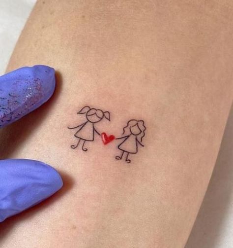 Stick Figure Tattoo, Maching Tattoos, Twin Tattoos, Matching Friend Tattoos, Sisters Tattoo, Matching Sister Tattoos, Mommy Tattoos, Tasteful Tattoos, Mother Tattoos