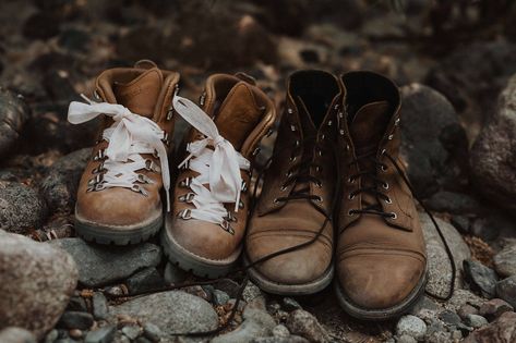 The Complete Hiking Wedding & Elopement Guide: How to Plan an Epic Hiking Wedding Day Hiking Wedding Shoes, Wedding Hiking Boots For Bride, Hike Wedding Ceremony, Mountain Wedding Shoes, Wedding Hiking Boots, Hiking Wedding Dress, Hiking Wedding Theme, Hikers Wedding, Hiking Theme Wedding