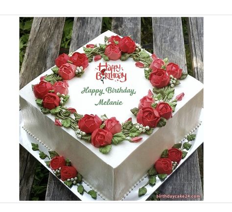 Buttercream Rose Cake, Square Cake Design, Flower Cake Design, Sheet Cake Designs, Square Wedding Cakes, Buttercream Flower Cake, Cupcakes Decorados, Square Cake, Creative Cake Decorating