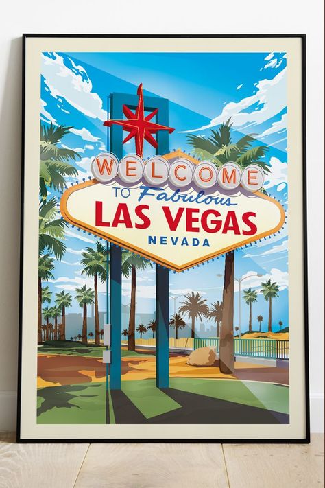 Las Vegas Poster Design, Welcome To Las Vegas Sign, Las Vegas Sign, Vegas Sign, Las Vegas City, Trendy Art, Beautiful Posters, Retro Wall Art, Retro Wall