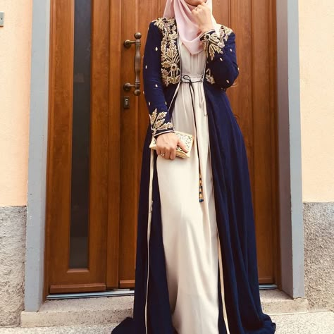 How stunning is this image sent in by a lovely customer! The Blue Embellished Jacket has been very popular since it's release! Would you…  #hijab #hijabi #abaya #fashion #fashion #abayastyle #dress Islamic Clothing Abayas, Fesyen Islam, Abaya Design, Stile Hijab, Abaya Style, Chique Outfits, Mode Abaya, Casual Hijab Outfit, Embellished Jacket