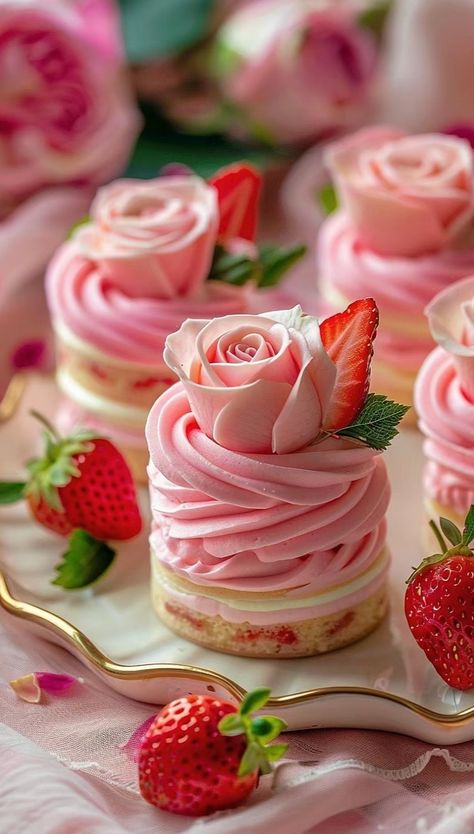 Strawberry Shortcakes, Mini Torte, Cupcake Cake Designs, Pretty Dessert, Cake Decorating Designs, Fancy Desserts, Cute Desserts, Mini Desserts, Pretty Cakes