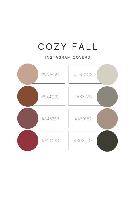 Color palette for Instagram cover; fall color palette; best color palette for fall colors; fall browns and greens and reds color palette for posting on social media--Instagram, Facebook, TikTok; with hex number codes Terracotta Color Palette With Hex Codes, Hex Numbers Goodnotes, Canvas Color Codes Fall, Color Pallets With Hex Codes Goodnotes, Color Codes For Goodnotes, Goodnotes Fall Colors, October Hex Codes, Fall Colour Palette Hex Code, Planner Color Palette Hex Codes