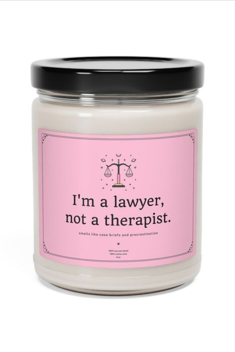 Lawyer Gift Ideas, Procrastination Funny, Law School Humor, Law Firm Office, Female Lawyer, Law School Graduation Gift, Law Office Decor, Attorney Gifts, Pink Candle