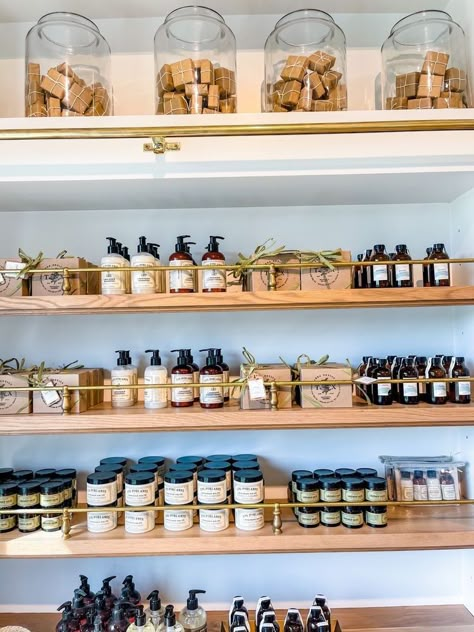 Boutique Store Displays, Apothecary Design, Cafe Display, Apothecary Decor, Herbal Store, Craft Market Display, Zero Waste Store, Cosmetics Store, Barber Shop Decor