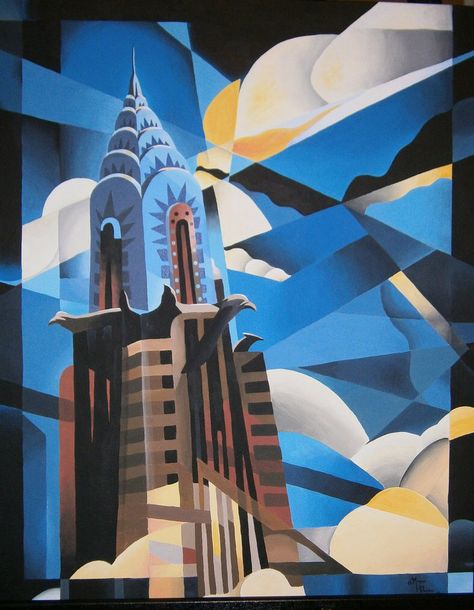 Chrysler Building reproduction from "White Collar" TV show White Collar Tv Show, Dieselpunk Art, New York Drawing, Futurism Art, Art Deco Elements, Art Deco Paintings, Human Figure Sketches, Pulp Fiction Art, Building Painting