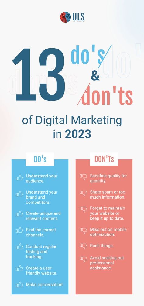 These dos and don'ts of digital marketing are critical for anyone building the foundation of their business! Get the best results possible by adapting your strategy to the changing marketing trends. Use the most up-to-date methods and find out the dos and don’ts of digital marketing to watch in 2023. 🆕 #DigitalMarketing #DigitalMarketingTrends #DigitalMarketingTips #DigitalMarketingGuide #DigitalMarketingHacks Don't Give Up Quotes, Digital Marketing Infographics, Digital Marketing Quotes, Marketing Plan Template, Giving Up Quotes, Job Advice, Build Brand, Lead Generation Marketing, Marketing Calendar