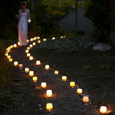 glassybaby | wedding... maybe for outside to the tent area Backyard Engagement Parties, Fall Garden Wedding, Backyard Wedding Ceremony, Wedding Isles, Bonfire Party, Yard Party, Backyard Party, Outdoor Wedding Ceremony, Forest Wedding