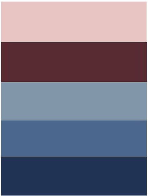 This Colour Scheme + Copper/Rose Gold and creamy white accents Pantone 13-1520 Rose Quartz Pantone 19-1725 TCX Tawny Port Pantone 16-4010 TPX Dusty Blue Pantone 17-4028 Riverside Pantone 19-4027 TCX Midnight Blue Rose And Blue Color Palette, Navy Pink Brown Color Palette, Dusty Blue Pantone, Dark Blue Pink Color Palette, Blue And Burgundy Color Pallets, Navy Blue + Mauve And Grey Color Palette, Burgundy Bedroom, Murs Roses, Blue Bathroom