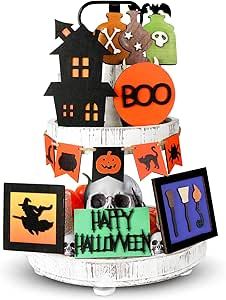 Cute Halloween Decorations Indoor, Halloween Tiered Tray Decor, Cute Halloween Decorations, Boo Sign, Witch Signs, Happy Halloween Witches, Witch Pumpkin, Party Stand, Boo Ghost