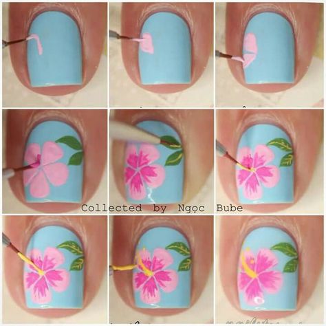 Hibiscus Nail Art, Unghie Nail Art, Tropical Nails, Nail Art Designs Summer, Best Nail Art Designs, Super Nails, Flower Nail, Diy Nail Designs, Toe Nail Designs