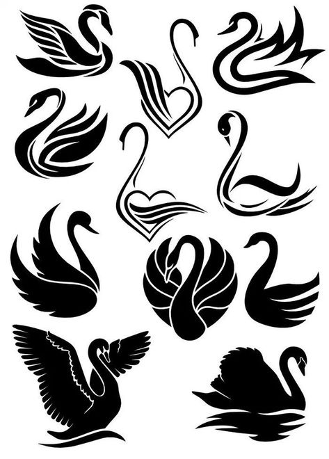 Swan Silhouette Art, Stencil Art Ideas Design, Silhouette Art Ideas, Black Swan Art, Swan Silhouette, Black Swan Tattoo, Swan Drawing, Bird Silhouette Art, Swan Tattoo