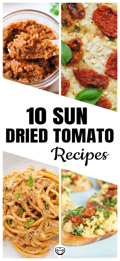 These fabulous recipes with sun-dried tomatoes are absolutely perfect to turn this soft, juicy, convenient pantry staple into scrumptious meals and appetizers. #recipeswithsundriedtomatoes #sundriedtomatorecipes Dried Tomato Recipes, Sun Dried Tomato Recipes, Tomato Recipes Healthy, Sandwich Recipes Panini, Sundried Tomato Recipes, Make Sun Dried Tomatoes, Tomato Snacks, Sundried Tomato Pasta, Sun Dried Tomato Sauce