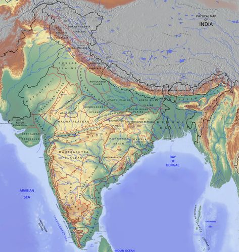 Physical Map Of India, Upsc Notes, Russia Map, Map Of India, Physical Map, Geography Lessons, India Map, Wallpaper Earth, International Relations