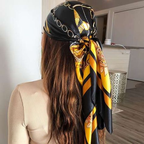 89,92 Cm Beltekjedetrykk Firkantet Skjerf Elegant Imitert Silke Sateng Hodeskjerf Uformelt Glatt Hals Skjerfsjal - Smykker Og Tilbehør - Temu Silk Scarf Hair, Silk Headscarf, Scarf Silk, Patterned Scarves, Libya, Mongolia, Aruba, Flower Fashion, Barbados