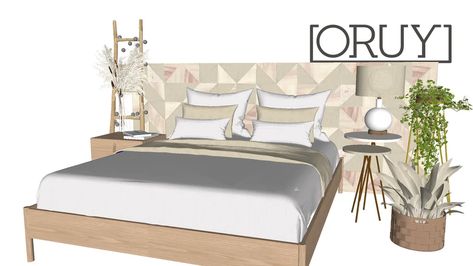 Trigone A4 ORUY painel quarto cesto trecia puxador cama queen plant planta capim | 3D Warehouse Bedroom 3d Warehouse, Bed 3d Warehouse, Japandi Bed, Sketchup Warehouse, Sketchup Models, Tropical Interior, Interior Architecture Drawing, Wood Bedside Table, Sketchup Model