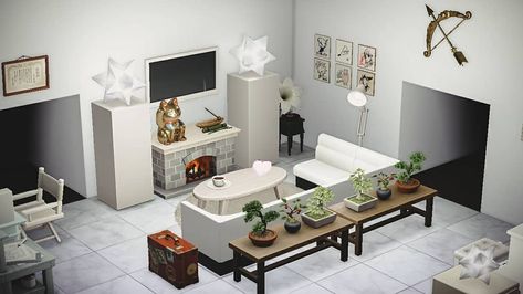 🍞 𝚋𝚛𝚎𝚊𝚍 🍞 on Instagram: “Finally, the full view of my modern living room 😊 . Inspired by thirtytwoounces on reddit, aka @flynncrossing (I just figured out haha) .…” Animal Crossing White Living Room, Acnh Cute Living Room, Animal Crossing Interior Design Main Room, Acnh House Interior Main Room, Acnl Living Room, Acnh Living Rooms Ideas, Animals Crossing, Living Room Images, Animal Crossing 3ds