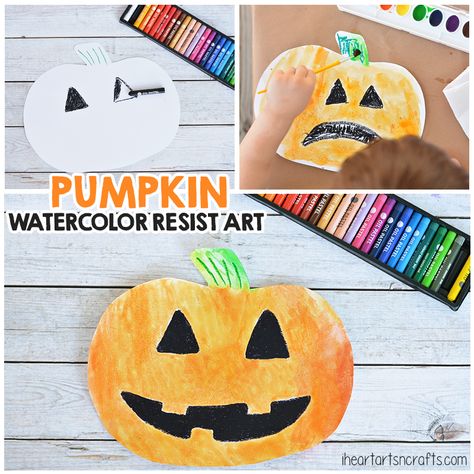 Craft Ideas For Beginners, Arts N Crafts, Resist Art, Watercolor Resist, Pumpkin Artwork, Adaptive Art, Pumpkin Watercolor, Preschool Fall, October Ideas