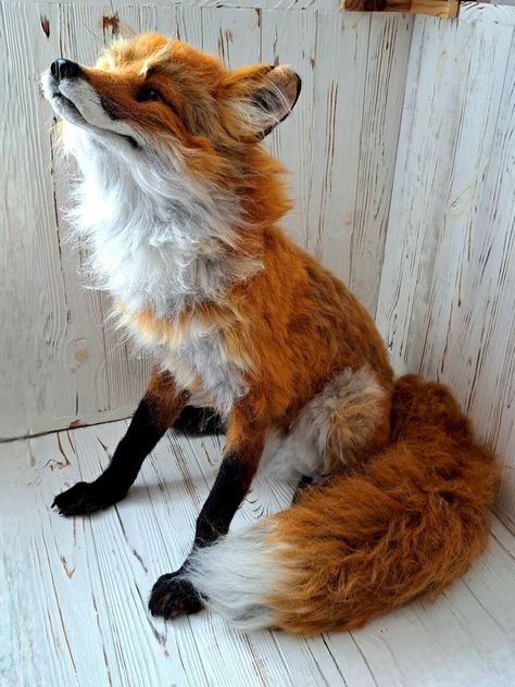 Felted Halloween Creatures, Fox Sitting, Felted Fox, Needle Felted Fox, Halloween Creatures, Felted Crochet, Fox Doll, Felt Fox, Wool Felt Projects