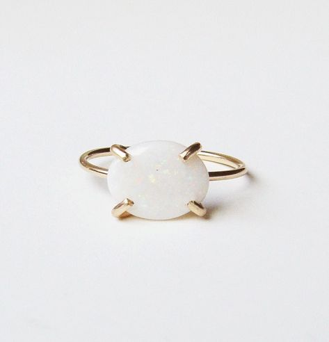 White Opal Oval 14k Gold Filled Stacking Ring by friedasophie on Etsy Opal Gold Ring, Bezel Set Ring, Opal Ring Gold, Woman's Fashion, Handcrafted Rings, Jewelry Outfit, October Birth Stone, White Opal, Stacking Ring