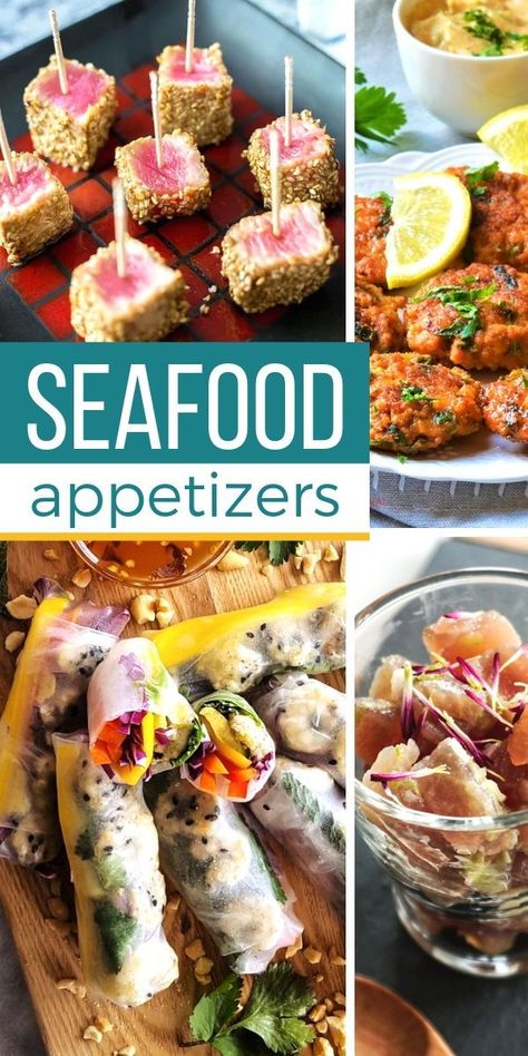 Whether you're throwing an elegant party or you just need potluck ideas, you'll find what you need with this list of seafood appetizers! #SundaySupper #seafood #appetizers #appetizerrecipes #recipes #easyrecipe #easydinner #recipeideas #shrimp Fish Appetizers Parties, Fish Hors D’oeuvres, Elegant Seafood Appetizers, Fish Appetizers Christmas Eve, 7 Fishes Christmas Eve Appetizers, Seafood Feast Party Ideas, Seafood Hors D’oeuvres, Seafood Party Ideas For Birthday, Seafood Buffet Ideas Parties